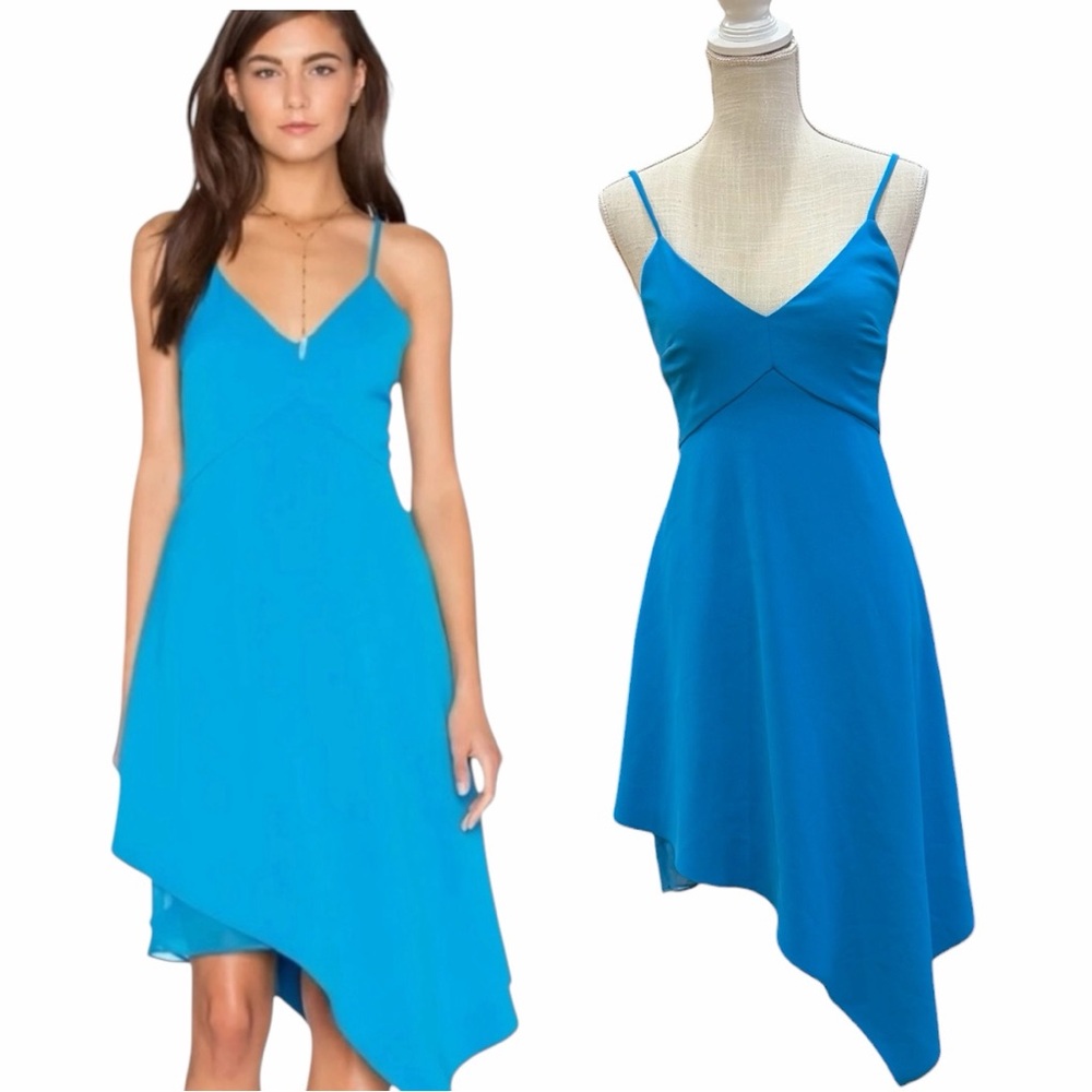 Alice + Olivia Jewel Blue Asymmetrical Hem Cocktail Dress - Size 2
